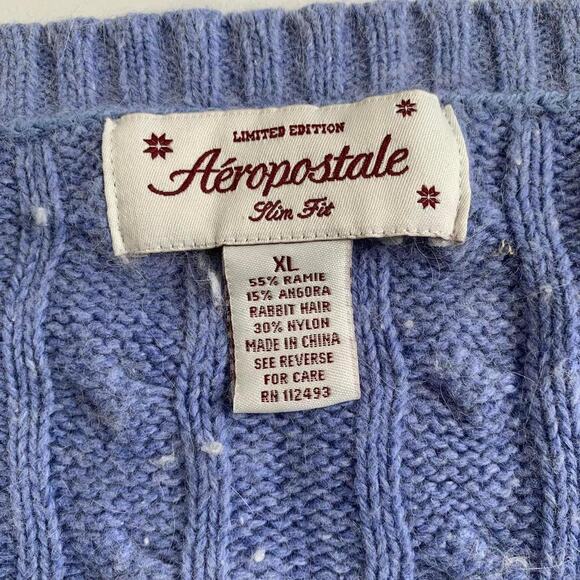 Vintage Y2K Aeropostale Cable Knit Sweater XL Blue Angora Blend - Picture 4 of 4